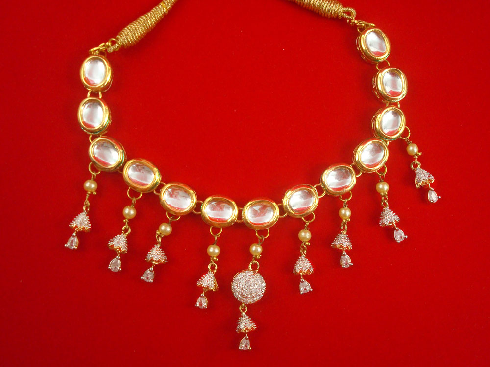 Nh18 Daphhne Choker Kundan Necklace With Zircon Hanging For Newly Bridals