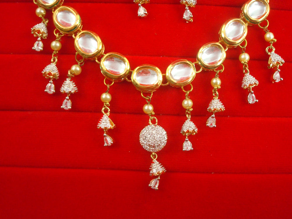 Nh18 Daphhne Choker Kundan Necklace With Zircon Hanging For Newly Bridals