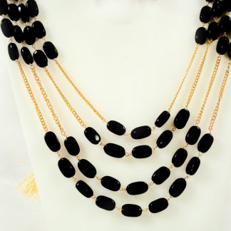 Party Wear Classy Golden Black Stone Multi Strand Necklace Set NH28