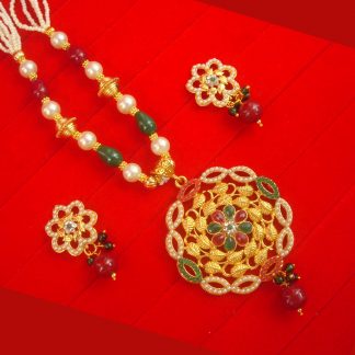 Ethnic Wear Floral Multicolor Small Pearl Beaded Pendant Set NH20