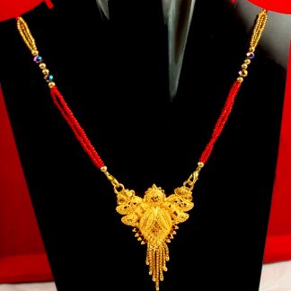 Ethnic Wear Sleek Red Beaded Golden Mangalsutra Gift For Wife MN83