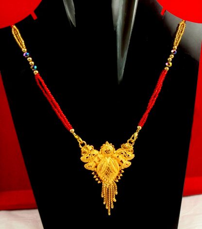 Ethnic Wear Sleek Red Beaded Golden Mangalsutra Gift For Wife MN83