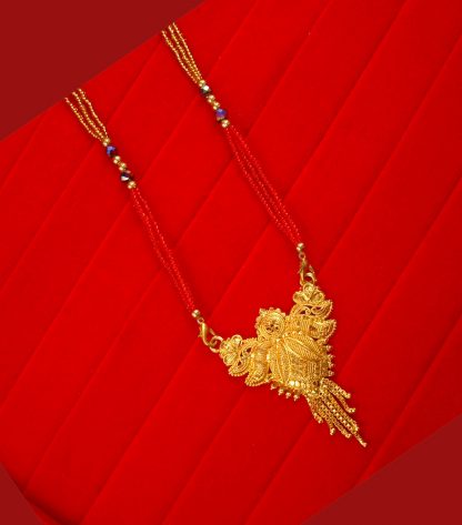 Ethnic Wear Sleek Red Beaded Golden Mangalsutra Gift For Wife MN83