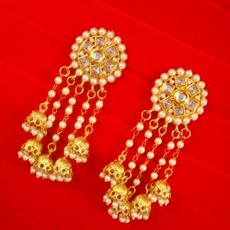 Ethnic Wedding Wear Kundan Golden Pearl Hanging Earring Gift For Her JH76