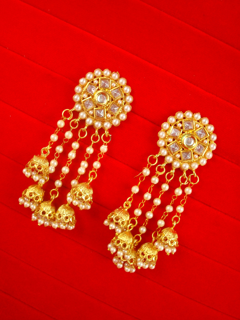 Ethnic Wedding Wear Kundan Golden Pearl Hanging Earring Gift For Her JH76