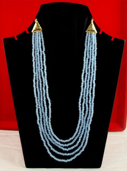 Indo Western Sky Blue Beads Multi Layer Party Wear Necklace NH30