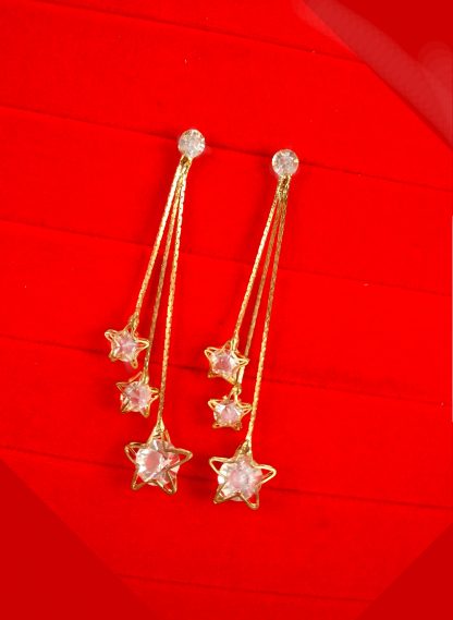 Indo Western Wear Golden Star Hanging Earring Gift For Her FE65