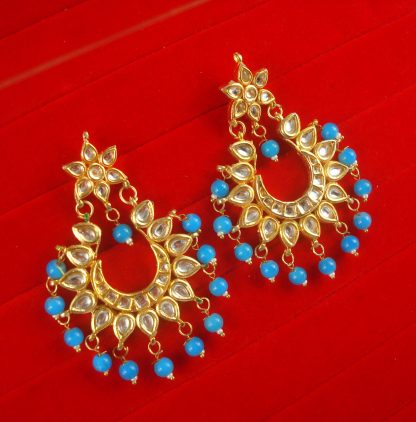 JH68F Daphne Bollywood Style Designer Chandbali Earring With Hanging Pearls