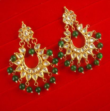 JH68G Daphne Bollywood Style Designer Chandbali Earring With Hanging Pearls