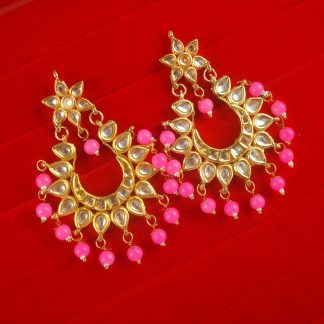 JH68P Daphne Bollywood Style Designer Chandbali Earring With Hanging Pearls