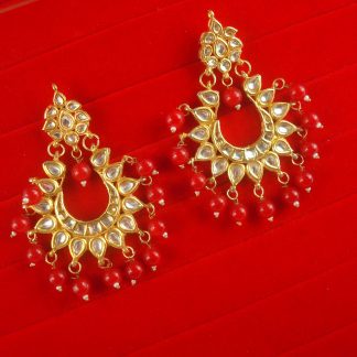 JH68R Daphne Bollywood Style Designer Chandbali Earring With Hanging Pearls