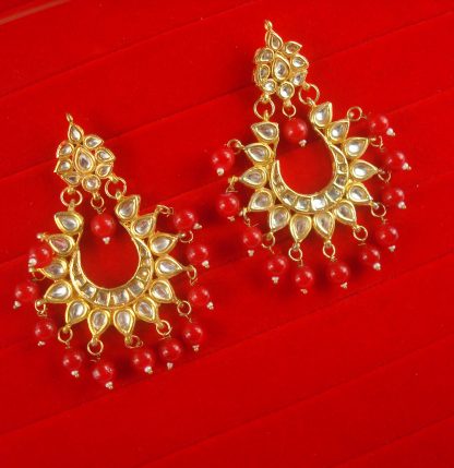 JH68R Daphne Bollywood Style Designer Chandbali Earring With Hanging Pearls