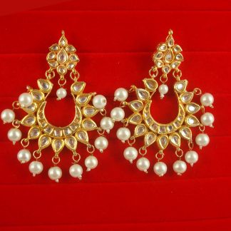 JH68W Daphne Bollywood Style Designer Chandbali Earring With Hanging Pearls