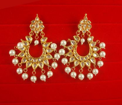 JH68W Daphne Bollywood Style Designer Chandbali Earring With Hanging Pearls