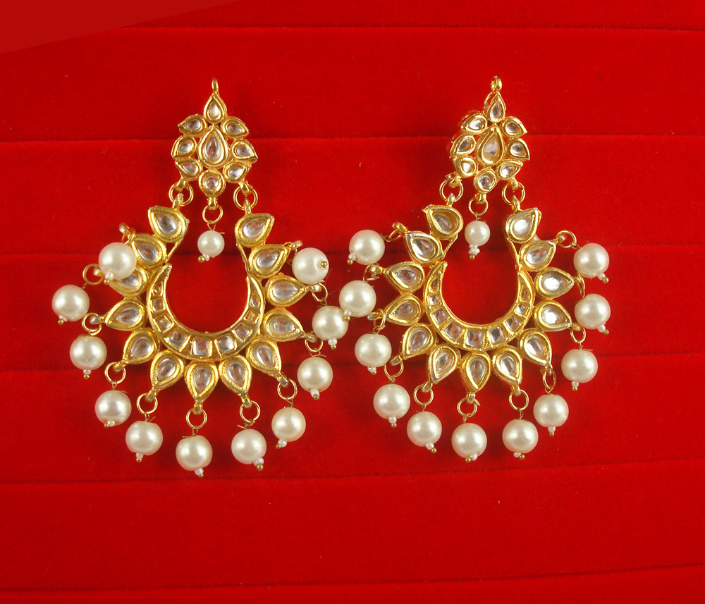 JH68W Daphne Bollywood Style Designer Chandbali Earring With Hanging Pearls