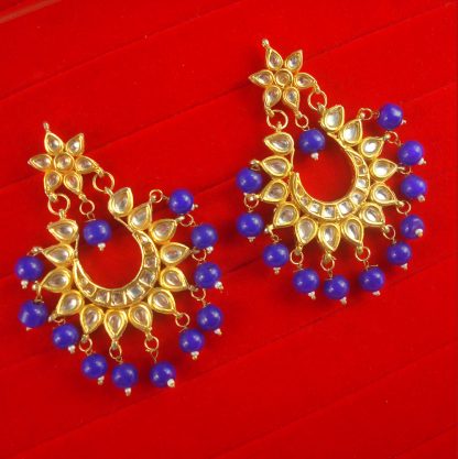 JH68Z Daphne Bollywood Style Designer Chandbali Earring With Hanging Pearls