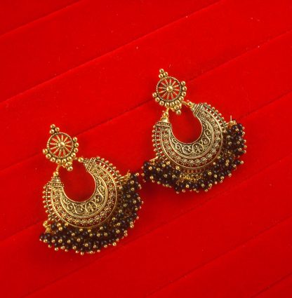 JH69B Daphne Black Attractive Traditional Pearl Cluster wedding Wear Chandbali Earrings