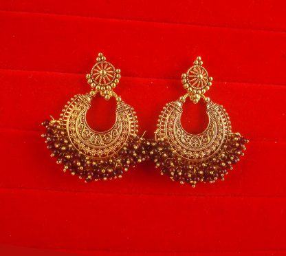 JH69D Daphne Brown Attractive Traditional Pearl Cluster wedding Wear Chandbali Earrings