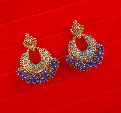 JH69Z Daphne Blue Attractive Traditional Pearl Cluster wedding Wear Chandbali Earrings