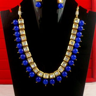 Party Wear Classy Kundan Necklace With Hanging Royal Blue Onyx NH22