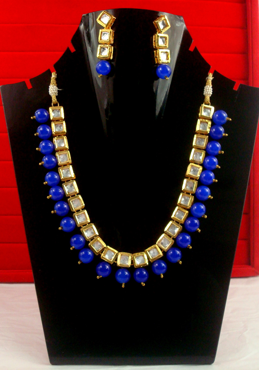 Party Wear Classy Kundan Necklace With Hanging Royal Blue Onyx NH22