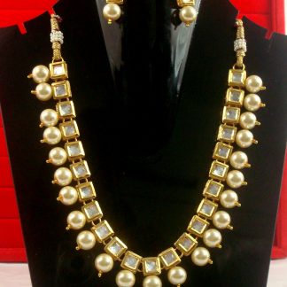 Party Wear Classy Kundan Necklace With Hanging Royal Creamish Onyx NH24