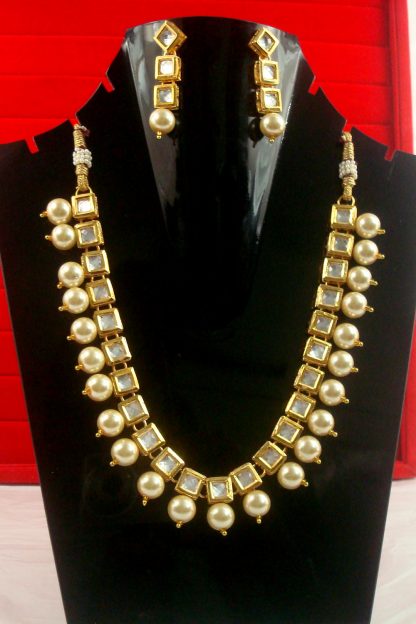 Party Wear Classy Kundan Necklace With Hanging Royal Creamish Onyx NH24