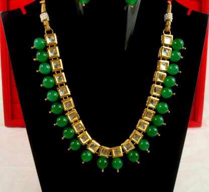 Party Wear Classy Kundan Necklace With Hanging Royal Green Onyx NH23`