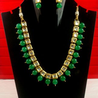 Party Wear Classy Kundan Necklace With Hanging Royal Green Onyx NH23