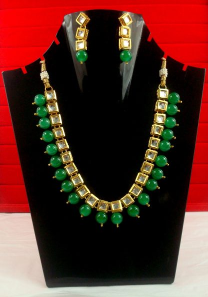 Party Wear Classy Kundan Necklace With Hanging Royal Green Onyx NH23