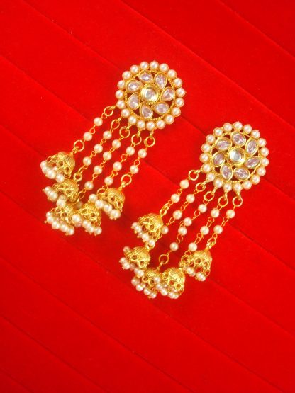 Party Wear Kundan Golden Pearl Hanging Earring Gift For Her JH75