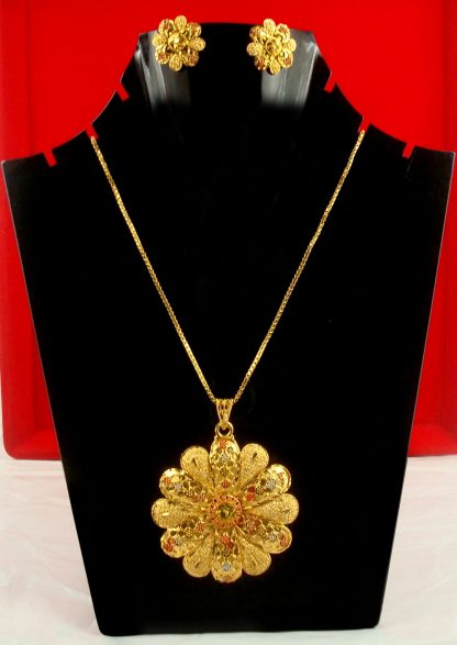 South Indian Jewelry Ethnic Golden Plated Pendant Earring Set GP12