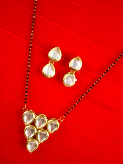 Stylish Round Kundan Mangalsutra Earring Set For Newly Brides MN98