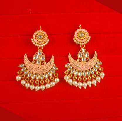 Wedding Wear Golden Pink Shade Pearl Hanging Earring JH72