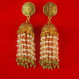 Bollywood Mughal Style Golden Oxidised Jhumki With Pearl Hanging JH77