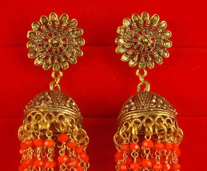 Bollywood Royal Look Golden Oxidized Orange Beads Hanging Earring JH80