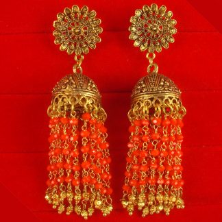 Bollywood Royal Look Golden Oxidized Orange Beads Hanging Earring JH80