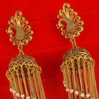 Bollywood Royal Look Peacock Golden Oxidized Tassel Chain Earring JH79