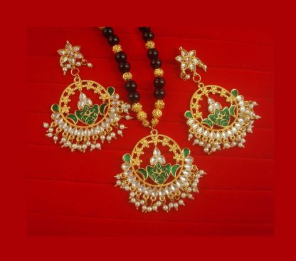 Bollywood Style Designer Onyx Chain Pendant Necklace Earring Set NH49