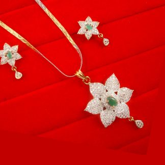 Bollywood Style Flower Zircon Pendant Earring Set Christmas Celebration