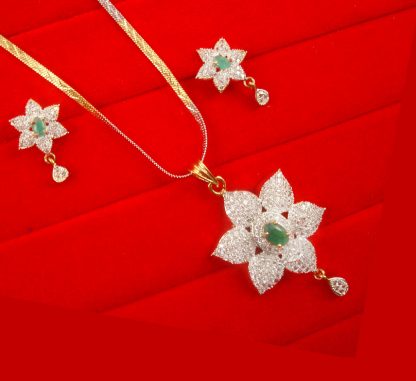 Bollywood Style Flower Zircon Pendant Earring Set Christmas Celebration