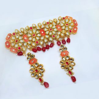 Bollywood Style Maroon Golden Choker Necklace For Bridals NH43