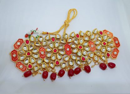 Bollywood Style Maroon Golden Choker Necklace For Bridals NH43
