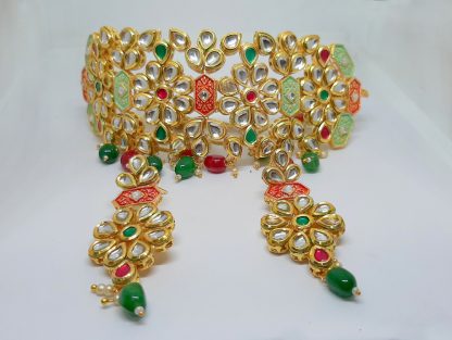 Bollywood Style Green Choker Maroon Green Necklace For Bridals NH41