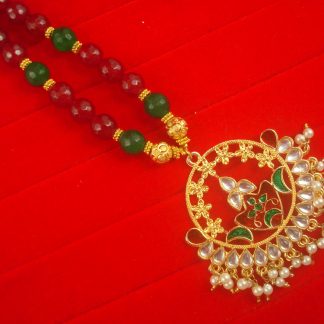 Bollywood Style Maroon Green Onyx Pendant Necklace Earring Set NH48