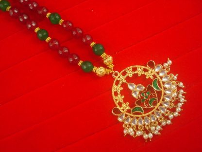 Bollywood Style Maroon Green Onyx Pendant Necklace Earring Set NH48