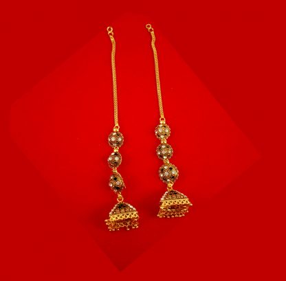 Bollywood Style Wedding Wear Three Layer Golden Black Jhumki