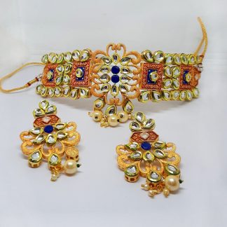 Designer Blue Royal Look Kundan Necklace For Bridals Gift For Diwali NH46