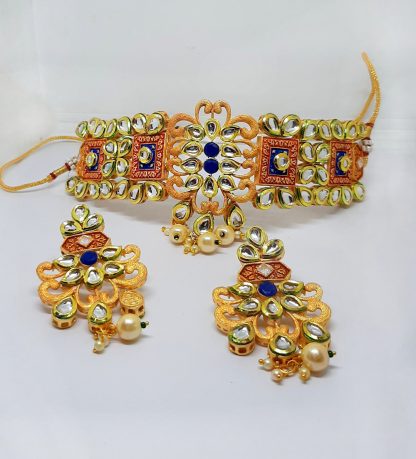 Designer Blue Royal Look Kundan Necklace For Bridals Gift For Diwali NH46
