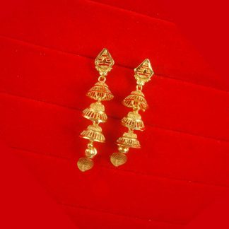 Golden Tone Three Line Hanging Jhumki Earring Gift For Diwali FE37